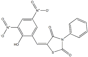 5-{2-hydroxy-3,5-dinitrobenzylidene}-3-phenyl-1,3-thiazolidine-2,4-dione Struktur