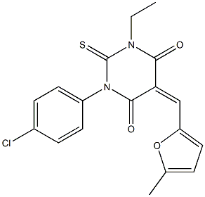 1-(4-chlorophenyl)-3-ethyl-5-[(5-methyl-2-furyl)methylene]-2-thioxodihydropyrimidine-4,6(1H,5H)-dione Struktur