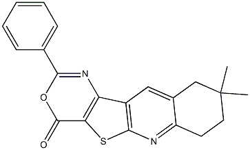 9,9-dimethyl-2-phenyl-7,8,9,10-tetrahydro-4H-[1,3]oxazino[4',5':4,5]thieno[2,3-b]quinolin-4-one Struktur