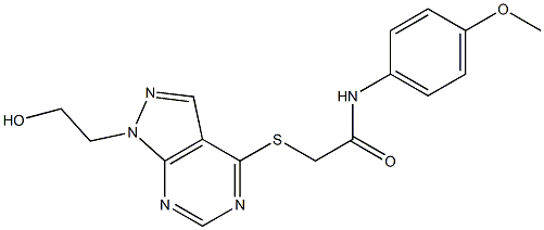 2-{[1-(2-hydroxyethyl)-1H-pyrazolo[3,4-d]pyrimidin-4-yl]sulfanyl}-N-(4-methoxyphenyl)acetamide Struktur