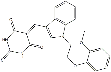 5-({1-[2-(2-methoxyphenoxy)ethyl]-1H-indol-3-yl}methylene)-2-thioxodihydro-4,6(1H,5H)-pyrimidinedione Struktur