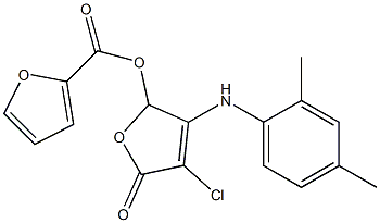 4-chloro-3-(2,4-dimethylanilino)-5-oxo-2,5-dihydro-2-furanyl 2-furoate Struktur