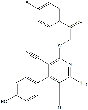 2-amino-6-{[2-(4-fluorophenyl)-2-oxoethyl]sulfanyl}-4-(4-hydroxyphenyl)-3,5-pyridinedicarbonitrile Struktur