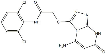 2-[(5-amino-7-oxo-7,8-dihydro[1,2,4]triazolo[4,3-a]pyrimidin-3-yl)sulfanyl]-N-(2,6-dichlorophenyl)acetamide Struktur