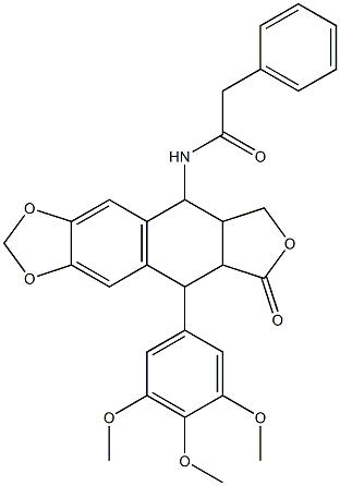 N-[8-oxo-9-(3,4,5-trimethoxyphenyl)-5,5a,6,8,8a,9-hexahydrofuro[3',4':6,7]naphtho[2,3-d][1,3]dioxol-5-yl]-2-phenylacetamide Struktur