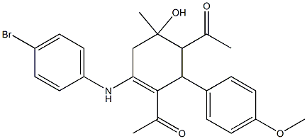 1-[3-acetyl-4-(4-bromoanilino)-6-hydroxy-2-(4-methoxyphenyl)-6-methyl-3-cyclohexen-1-yl]ethanone Struktur