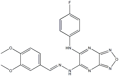 3,4-dimethoxybenzaldehyde [6-(4-fluoroanilino)[1,2,5]oxadiazolo[3,4-b]pyrazin-5-yl]hydrazone Struktur