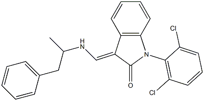 1-(2,6-dichlorophenyl)-3-{[(1-methyl-2-phenylethyl)amino]methylene}-1,3-dihydro-2H-indol-2-one Struktur