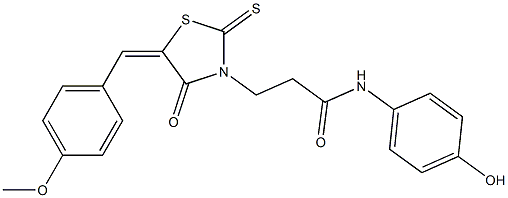 N-(4-hydroxyphenyl)-3-[5-(4-methoxybenzylidene)-4-oxo-2-thioxo-1,3-thiazolidin-3-yl]propanamide Struktur