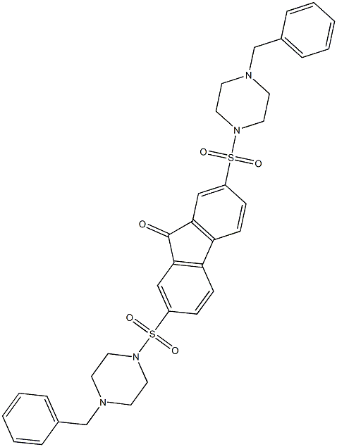 2,7-bis[(4-benzyl-1-piperazinyl)sulfonyl]-9H-fluoren-9-one Struktur