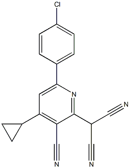 2-[6-(4-chlorophenyl)-3-cyano-4-cyclopropyl-2-pyridinyl]malononitrile Struktur