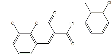 N-(3-chloro-2-methylphenyl)-8-methoxy-2-oxo-2H-chromene-3-carboxamide Struktur