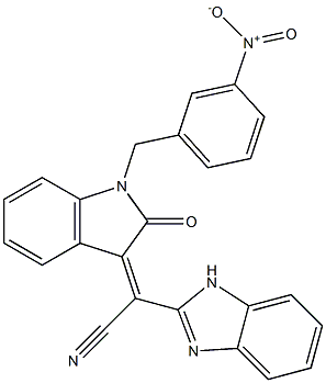 1H-benzimidazol-2-yl(1-{3-nitrobenzyl}-2-oxo-1,2-dihydro-3H-indol-3-ylidene)acetonitrile Struktur