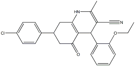 7-(4-chlorophenyl)-4-(2-ethoxyphenyl)-2-methyl-5-oxo-1,4,5,6,7,8-hexahydro-3-quinolinecarbonitrile Struktur