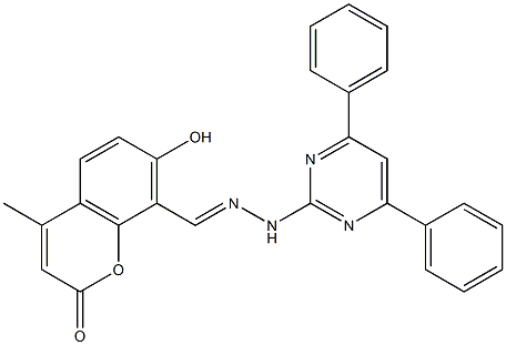 7-hydroxy-4-methyl-2-oxo-2H-chromene-8-carbaldehyde (4,6-diphenyl-2-pyrimidinyl)hydrazone Struktur