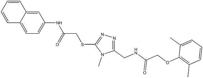 2-(2,6-dimethylphenoxy)-N-[(4-methyl-5-{[2-(2-naphthylamino)-2-oxoethyl]sulfanyl}-4H-1,2,4-triazol-3-yl)methyl]acetamide Struktur