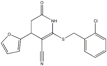 2-[(2-chlorobenzyl)sulfanyl]-4-(2-furyl)-6-oxo-1,4,5,6-tetrahydro-3-pyridinecarbonitrile Struktur