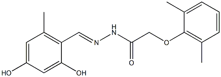 N'-(2,4-dihydroxy-6-methylbenzylidene)-2-(2,6-dimethylphenoxy)acetohydrazide Struktur