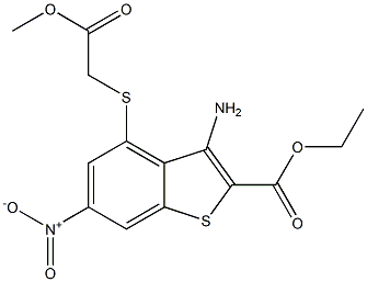 ethyl 3-amino-6-nitro-4-[(2-methoxy-2-oxoethyl)sulfanyl]-1-benzothiophene-2-carboxylate Struktur