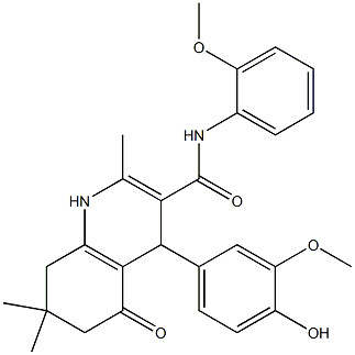 4-[4-hydroxy-3-(methyloxy)phenyl]-2,7,7-trimethyl-N-[2-(methyloxy)phenyl]-5-oxo-1,4,5,6,7,8-hexahydroquinoline-3-carboxamide Struktur