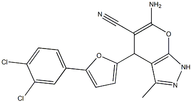 6-amino-4-[5-(3,4-dichlorophenyl)-2-furyl]-3-methyl-1,4-dihydropyrano[2,3-c]pyrazole-5-carbonitrile Struktur