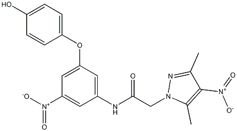 2-{4-nitro-3,5-dimethyl-1H-pyrazol-1-yl}-N-[3-nitro-5-(4-hydroxyphenoxy)phenyl]acetamide Struktur