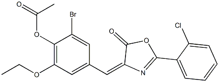 2-bromo-4-[(2-(2-chlorophenyl)-5-oxo-1,3-oxazol-4(5H)-ylidene)methyl]-6-ethoxyphenyl acetate Struktur