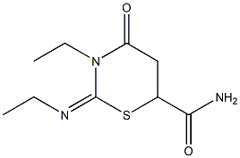 3-ethyl-2-(ethylimino)-4-oxo-1,3-thiazinane-6-carboxamide Struktur