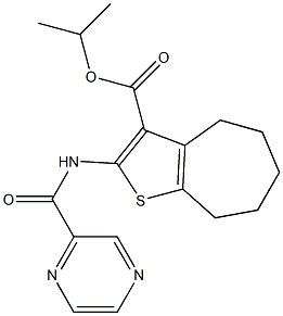 isopropyl 2-[(2-pyrazinylcarbonyl)amino]-5,6,7,8-tetrahydro-4H-cyclohepta[b]thiophene-3-carboxylate Struktur