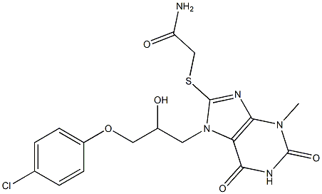 2-[(7-{3-[(4-chlorophenyl)oxy]-2-hydroxypropyl}-3-methyl-2,6-dioxo-2,3,6,7-tetrahydro-1H-purin-8-yl)sulfanyl]acetamide Struktur