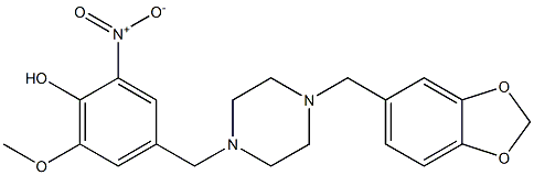 4-{[4-(1,3-benzodioxol-5-ylmethyl)-1-piperazinyl]methyl}-2-nitro-6-methoxyphenol Struktur