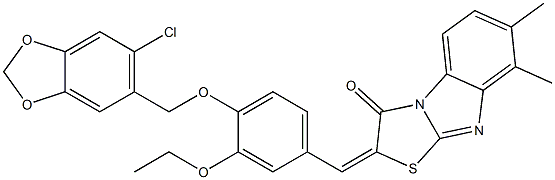 2-{4-[(6-chloro-1,3-benzodioxol-5-yl)methoxy]-3-ethoxybenzylidene}-7,8-dimethyl[1,3]thiazolo[3,2-a]benzimidazol-3(2H)-one Struktur