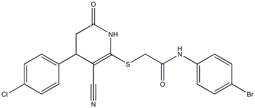 N-(4-bromophenyl)-2-{[4-(4-chlorophenyl)-3-cyano-6-oxo-1,4,5,6-tetrahydro-2-pyridinyl]sulfanyl}acetamide Struktur