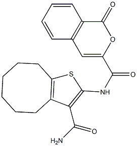 N-[3-(aminocarbonyl)-4,5,6,7,8,9-hexahydrocycloocta[b]thien-2-yl]-1-oxo-1H-isochromene-3-carboxamide Struktur