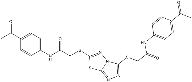 2-[(3-{[2-(4-acetylanilino)-2-oxoethyl]sulfanyl}[1,2,4]triazolo[3,4-b][1,3,4]thiadiazol-6-yl)sulfanyl]-N-(4-acetylphenyl)acetamide Struktur