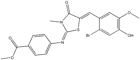 methyl 4-{[5-(2-bromo-4-hydroxy-5-methoxybenzylidene)-3-methyl-4-oxo-1,3-thiazolidin-2-ylidene]amino}benzoate Struktur