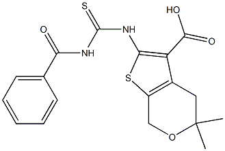 2-{[(benzoylamino)carbothioyl]amino}-5,5-dimethyl-4,7-dihydro-5H-thieno[2,3-c]pyran-3-carboxylic acid Struktur