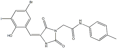 2-[4-(5-bromo-2-hydroxy-3-iodobenzylidene)-2,5-dioxoimidazolidin-1-yl]-N-(4-methylphenyl)acetamide Struktur