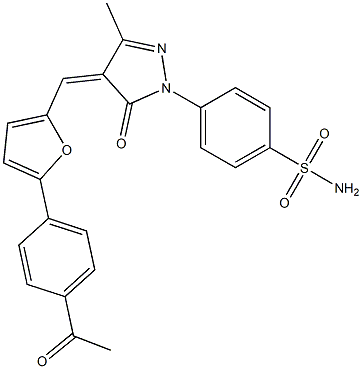 4-(4-{[5-(4-acetylphenyl)-2-furyl]methylene}-3-methyl-5-oxo-4,5-dihydro-1H-pyrazol-1-yl)benzenesulfonamide Struktur