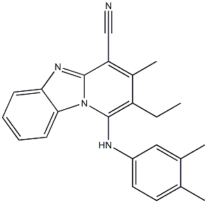 1-(3,4-dimethylanilino)-2-ethyl-3-methylpyrido[1,2-a]benzimidazole-4-carbonitrile Struktur