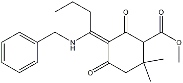 methyl 5-[1-(benzylamino)butylidene]-2,2-dimethyl-4,6-dioxocyclohexanecarboxylate Struktur