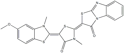 2-[5-(5-methoxy-3-methyl-1,3-benzothiazol-2(3H)-ylidene)-3-methyl-4-oxo-1,3-thiazolidin-2-ylidene][1,3]thiazolo[3,2-a]benzimidazol-3(2H)-one Struktur