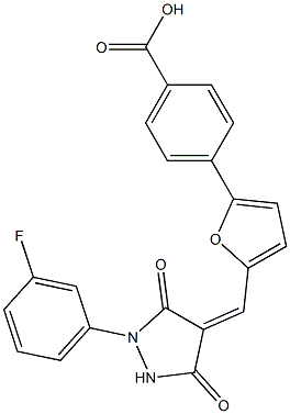 4-(5-{[1-(3-fluorophenyl)-3,5-dioxo-4-pyrazolidinylidene]methyl}-2-furyl)benzoic acid Struktur