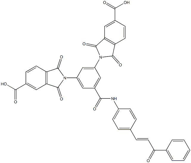 2-(3-(5-carboxy-1,3-dioxo-1,3-dihydro-2H-isoindol-2-yl)-5-{[4-(3-oxo-3-phenyl-1-propenyl)anilino]carbonyl}phenyl)-1,3-dioxo-5-isoindolinecarboxylic acid Struktur