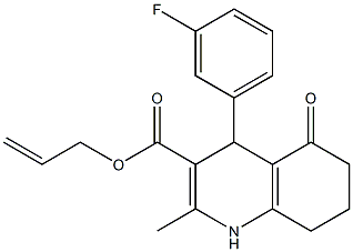 prop-2-enyl 4-(3-fluorophenyl)-2-methyl-5-oxo-1,4,5,6,7,8-hexahydroquinoline-3-carboxylate Struktur