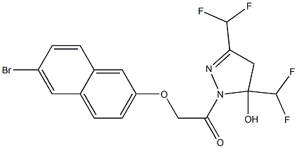 1-{[(6-bromo-2-naphthyl)oxy]acetyl}-3,5-bis(difluoromethyl)-4,5-dihydro-1H-pyrazol-5-ol Struktur