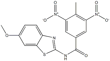 3,5-bisnitro-N-(6-methoxy-1,3-benzothiazol-2-yl)-4-methylbenzamide Struktur