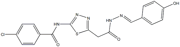 4-chloro-N-(5-{2-[2-(4-hydroxybenzylidene)hydrazino]-2-oxoethyl}-1,3,4-thiadiazol-2-yl)benzamide Struktur