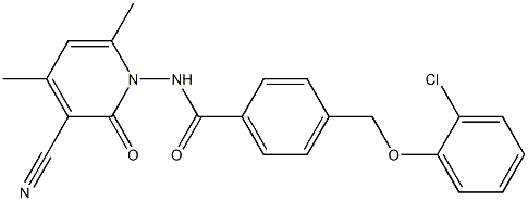 4-[(2-chlorophenoxy)methyl]-N-(3-cyano-4,6-dimethyl-2-oxo-1(2H)-pyridinyl)benzamide Struktur