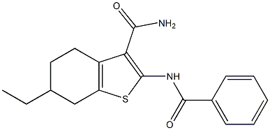 2-(benzoylamino)-6-ethyl-4,5,6,7-tetrahydro-1-benzothiophene-3-carboxamide Struktur